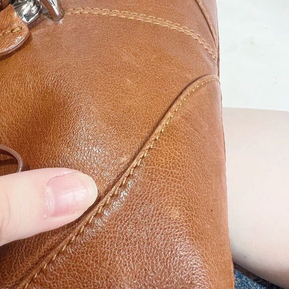 Francesco Biasia Brown Leather Hook & Loop Shoulder Bag Handbag Purse - Picture 9 of 10